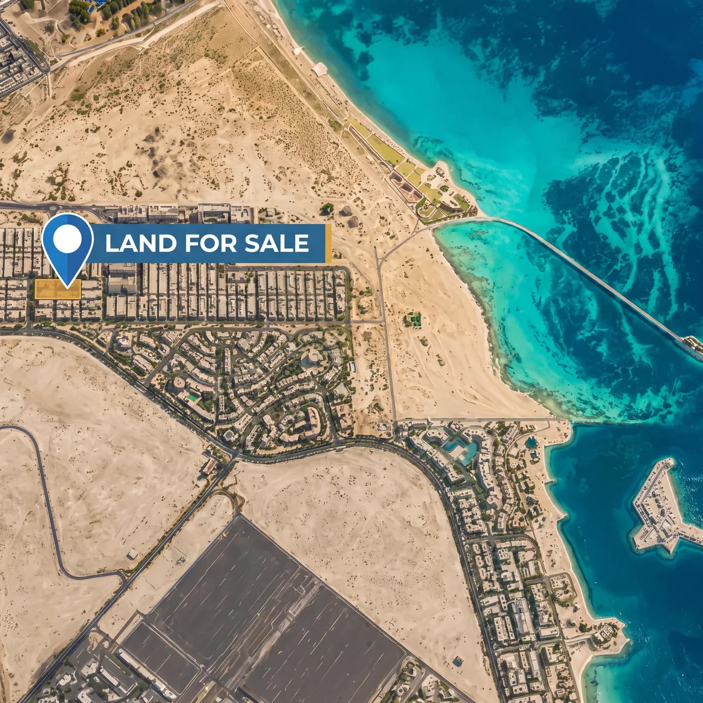 Aerial map marking a land parcel for sale near the Lusail waterfront