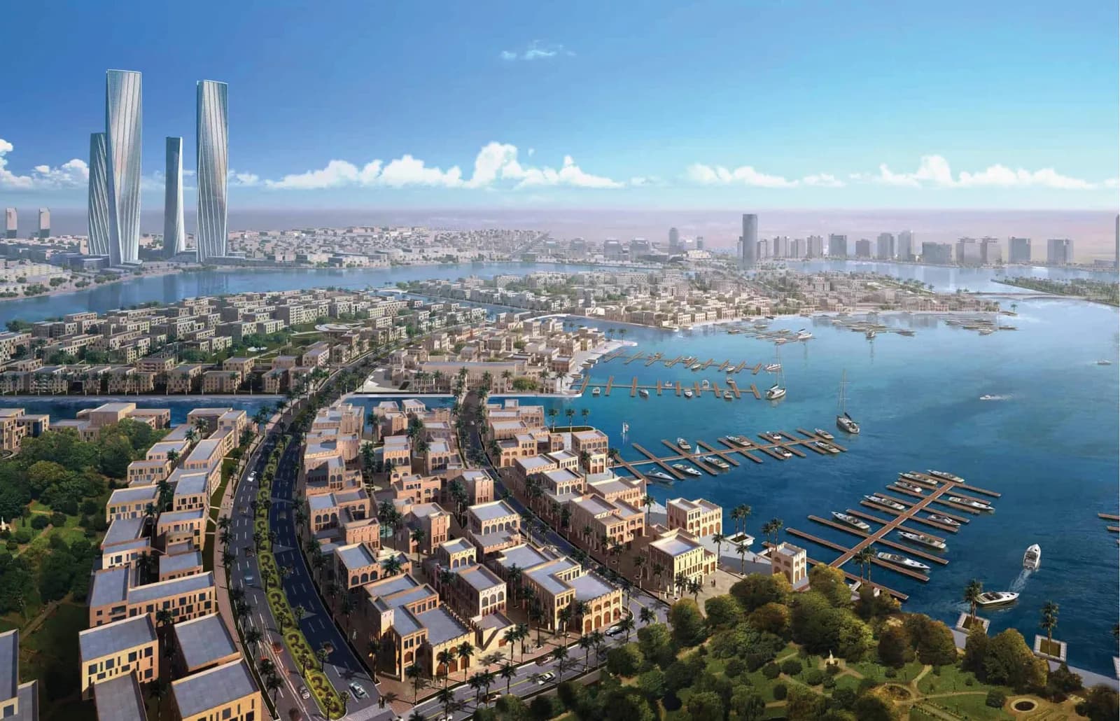 Aerial view of the Lusail Marina waterfront and skyline, Qatar